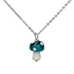 Turquoise Blue Lampwork Beads Glass Mushroom Necklace