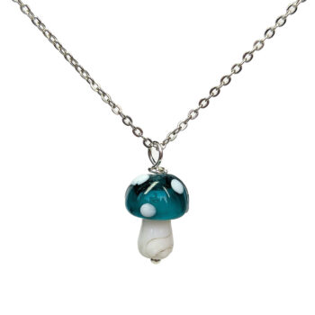 Turquoise Blue Lampwork Beads Glass Mushroom Necklace