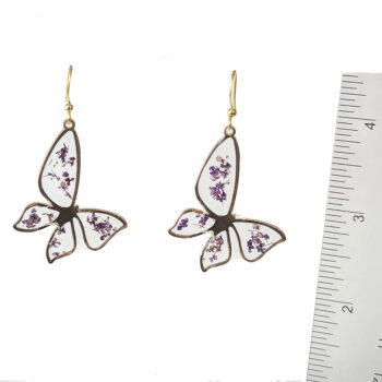 Purple Real Dried Flowers Resin Butterfly Earrings Gold - Image 2
