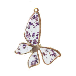Purple Real Dried Flowers Butterfly Resin Pendant Gold
