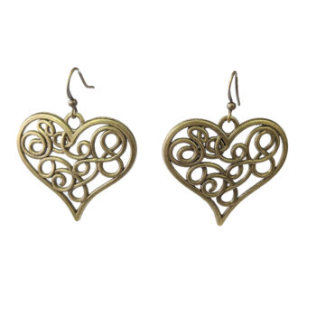 Decorative Hollow Wide Heart Antique Bronze Earrings