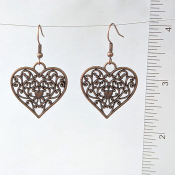 Decorative Hollow Cutout Heart  Antique Copper Earrings - Image 2