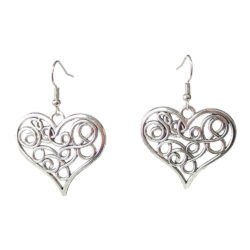 Decorative Hollow Wide Heart Antique Silver Earrings
