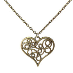 Decorative Hollow Wide Heart Antique Bronze Necklace
