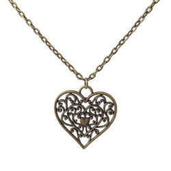Decorative Hollow Cutout Heart Antique Bronze Necklace