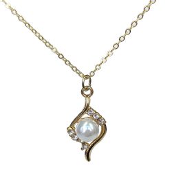 Gold Clear Swirl Rhinestone Diamond Pearl Necklace