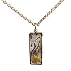 Gold Rectangle Abalone Resin Shell Stainless Steel Necklace