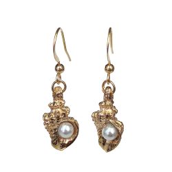 Conch Shell with Pearl KC Gold Earrings