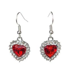 Hollow Heart Red Glass Rhinestones Earrings