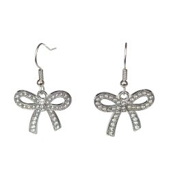 Clear Rhinestone Bow Tie Silver Earrings