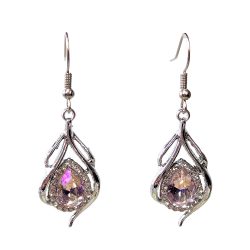 Pink Rhinestone Decorative Teardrop Silver Earrings