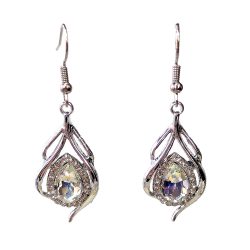 Clear Rhinestone Decorative Teardrop Silver Earrings