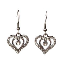 Clear Rhinestone Double Heart Silver Earrings