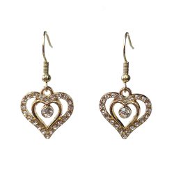 Clear Rhinestone Double Heart Gold Earrings