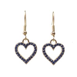 Blue Rhinestone Hollow Heart Gold Earrings