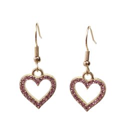 Pink Rhinestone Hollow Heart Gold Earrings