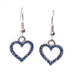 Blue Rhinestone Hollow Heart Silver Earrings