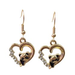 Clear Rhinestones Panda Heart Charm Gold Earrings