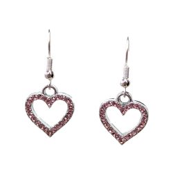 Pink Rhinestone Hollow Heart Silver Earrings