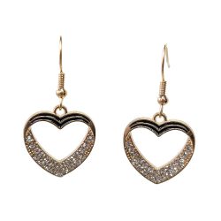 Black Gold Clear Rhinestone Hollow Heart Earrings