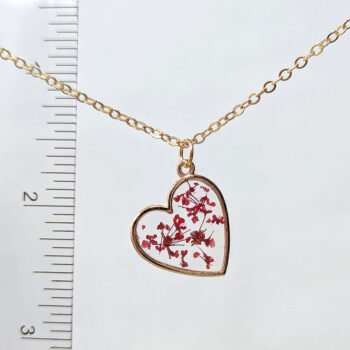 Gold Heart Colorful Real Dried Small Flowers Resin Necklace - Image 2