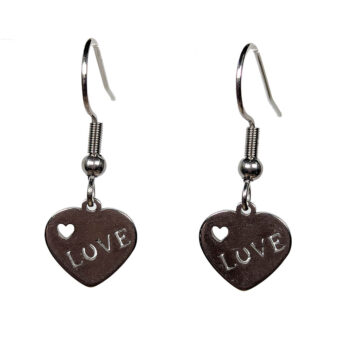 Stainless Steel Delicate LOVE Heart Silver Earrings