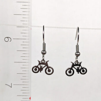 Stainless Steel Delicate Bicycle Bike Charm Silver Earrings - Image 2