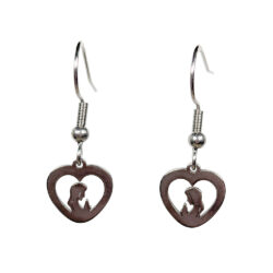 Stainless Steel Hollow Heart Woman Figure Silver Earrings