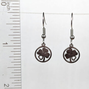 Stainless Steel Heart Four Leaf Clover Silver Earrings - Image 2
