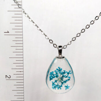 Teardrop Real Dried Turquoise Blue Flowers Glass Necklace Silver - Image 2