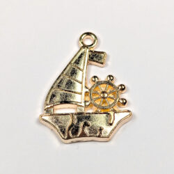 Nautical Sail Boat With Wheel Pendant KC Gold