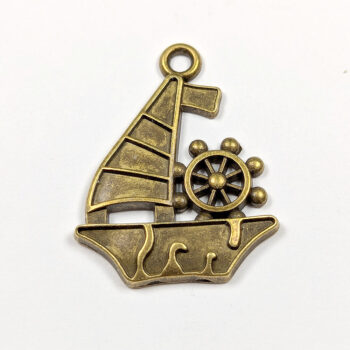 Nautical Sail Boat With Wheel Pendant Antique Bronze