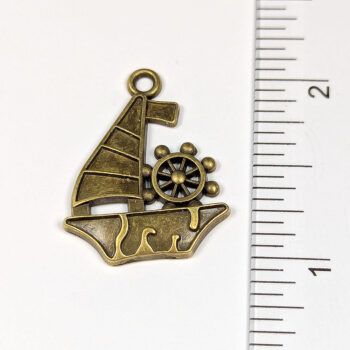 Nautical Sail Boat With Wheel Pendant Antique Bronze - Image 2