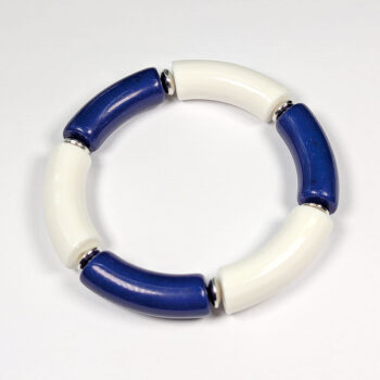 White Navy Chunky Bamboo Slip-on Acrylic Bracelet - Image 2