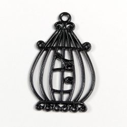 Black Bird in Bird Cage Pendant