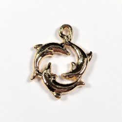 16K Real Gold Plated Three Swimming Dolphins Charm
