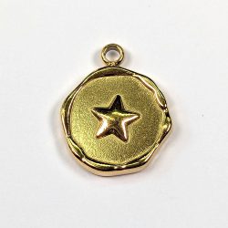 18k Real Gold Plated Stainless Steel Round Star Charm