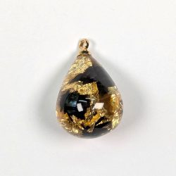 Real Dried Flower Black Gold Resin Teardrop Pendant