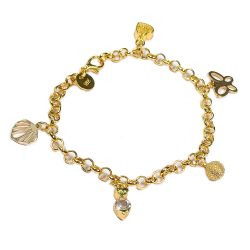 Real Gold Dipped Plated Silver Sterling O Link Five Charms Bracelet