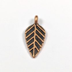 Small Double Sided Leaf Charm Antique Copper