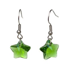 Small Light Green Glass Rhinestone Star Silver Earrings