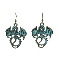 Antique Bronze Patina Dragon With Wings Earrings