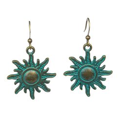 Modern Sun Charm Antique Bronze Patina Earrings