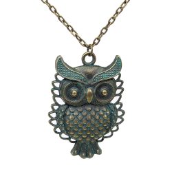Large Owl Pendant Antique Bronze Patina Necklace