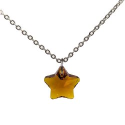 Small Brown Glass Rhinestone Star Necklace Silver