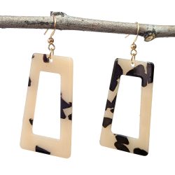 Beige Black Tortoiseshell Irregular Rectangle Resin Earrings