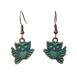 Cute Owl Charm Antique Bronze Patina Earrings