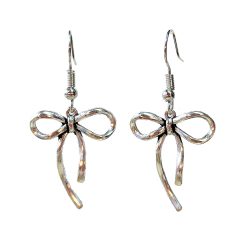Antique Silver Double-sided Bow Pendant Earrings
