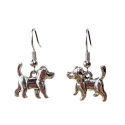 Double Sided Cute Dog Charm Antique Silver Earrings