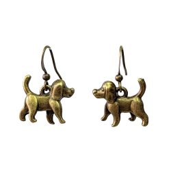 Double Sided Cute Dog Charm Antique Bronze Earrings